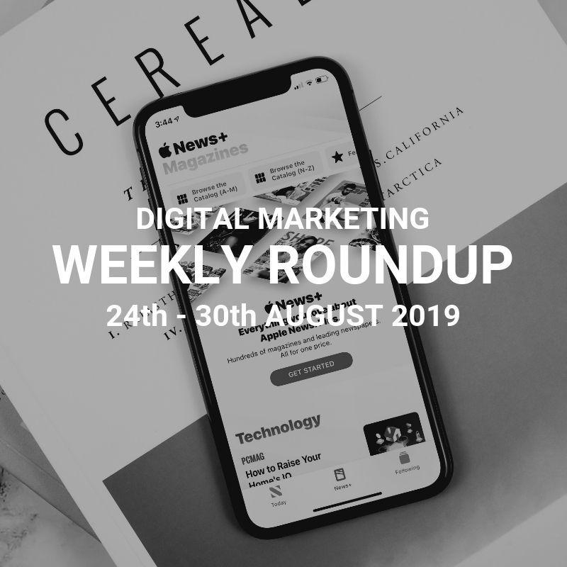 digital marketing weekly roundup with b&w image of a mobile phone on top of a magazine