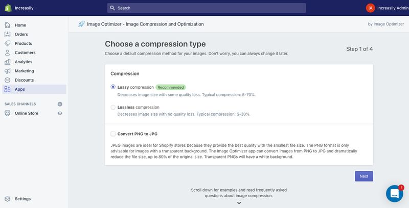 compress images on shopify image optimizer method
