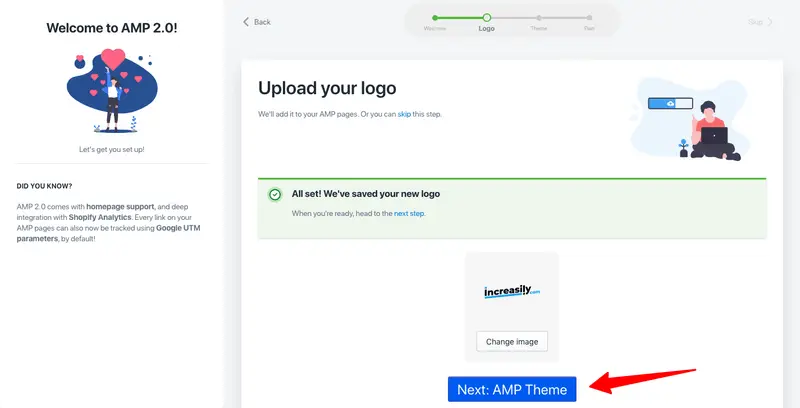 how to enable amp in shopify upload logo