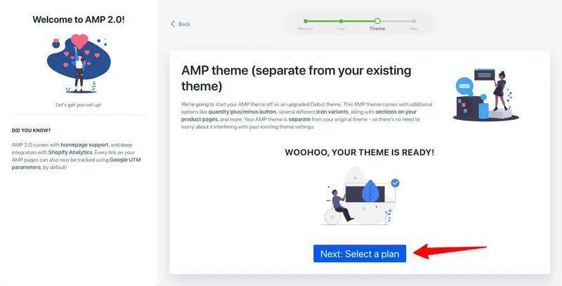how to enable amp in shopify select a plan