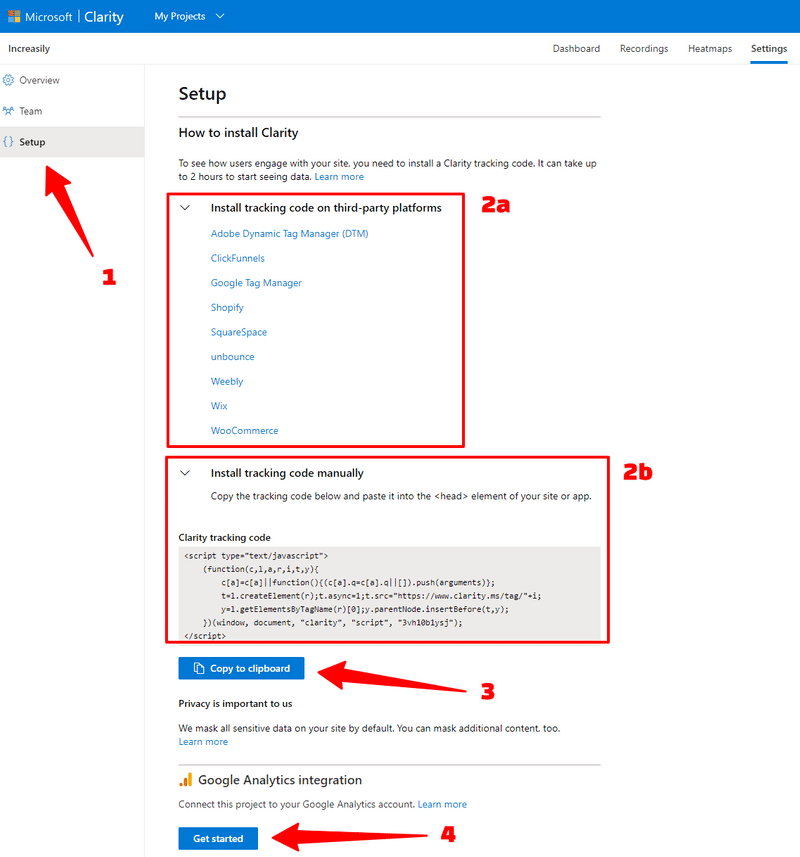 microsoft clarity install tracking code