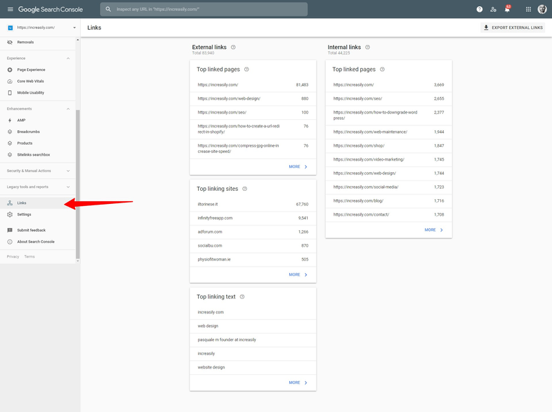 google search console links