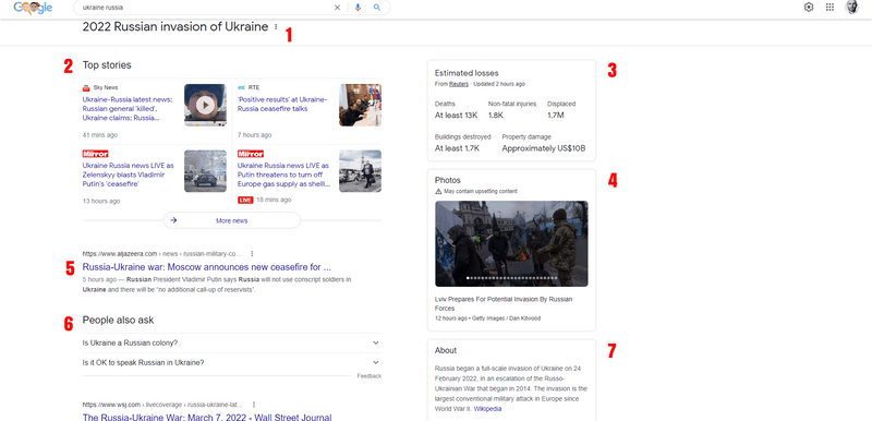 google search page on the russian invasion of ukraine